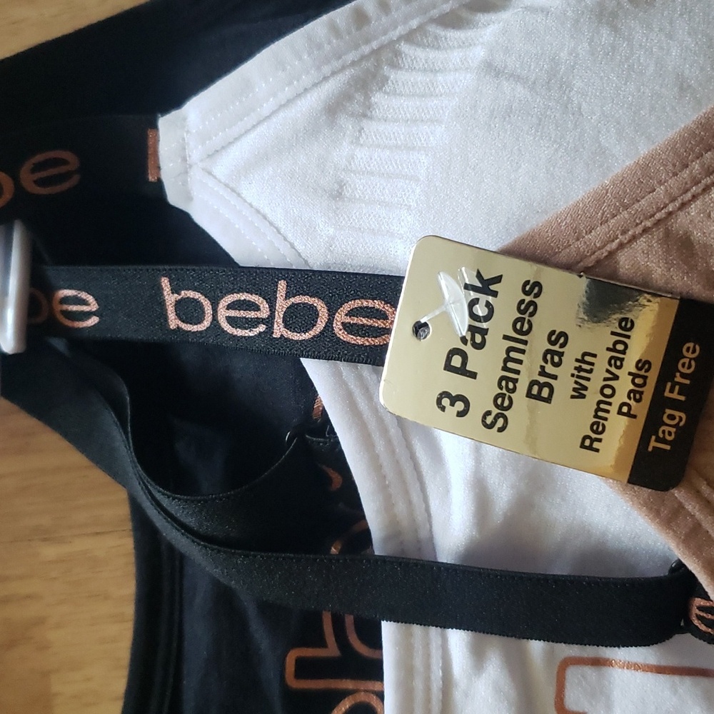 Bebe Seamless Logo Bras Removable Pads Tag Free 3-Pack Size L - Picture 5 of 5